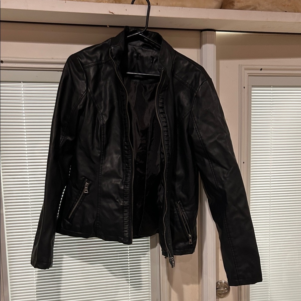 Women's Black Faux Leather Zip-Front Jacket